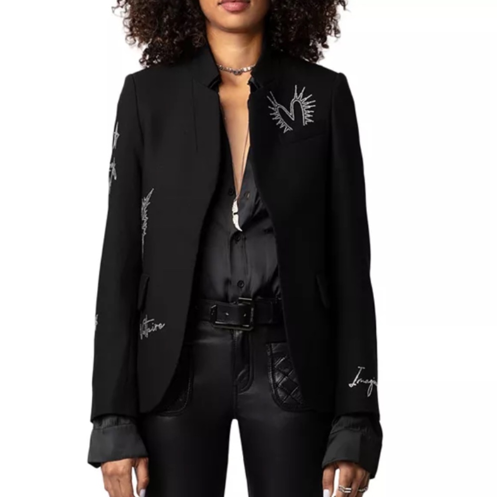 Women's Black Embroidered Tailored Blazer - Designer Style